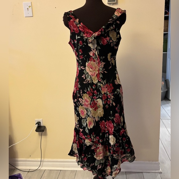 Evan Picone Black and Pink Floral Midi Dress - Picture 3 of 6